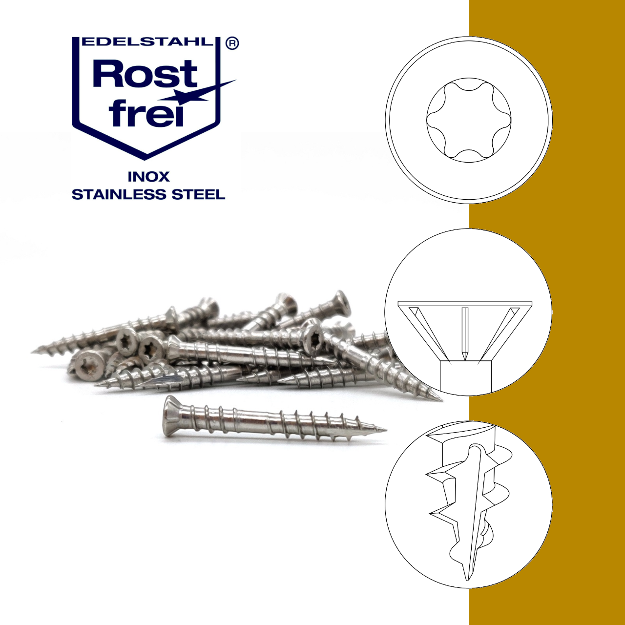 Terrassenschrauben | Teilgewinde | rostfrei A2 | TX25 Terrassenschrauben | Teilgewinde | rostfrei A2 | TX25