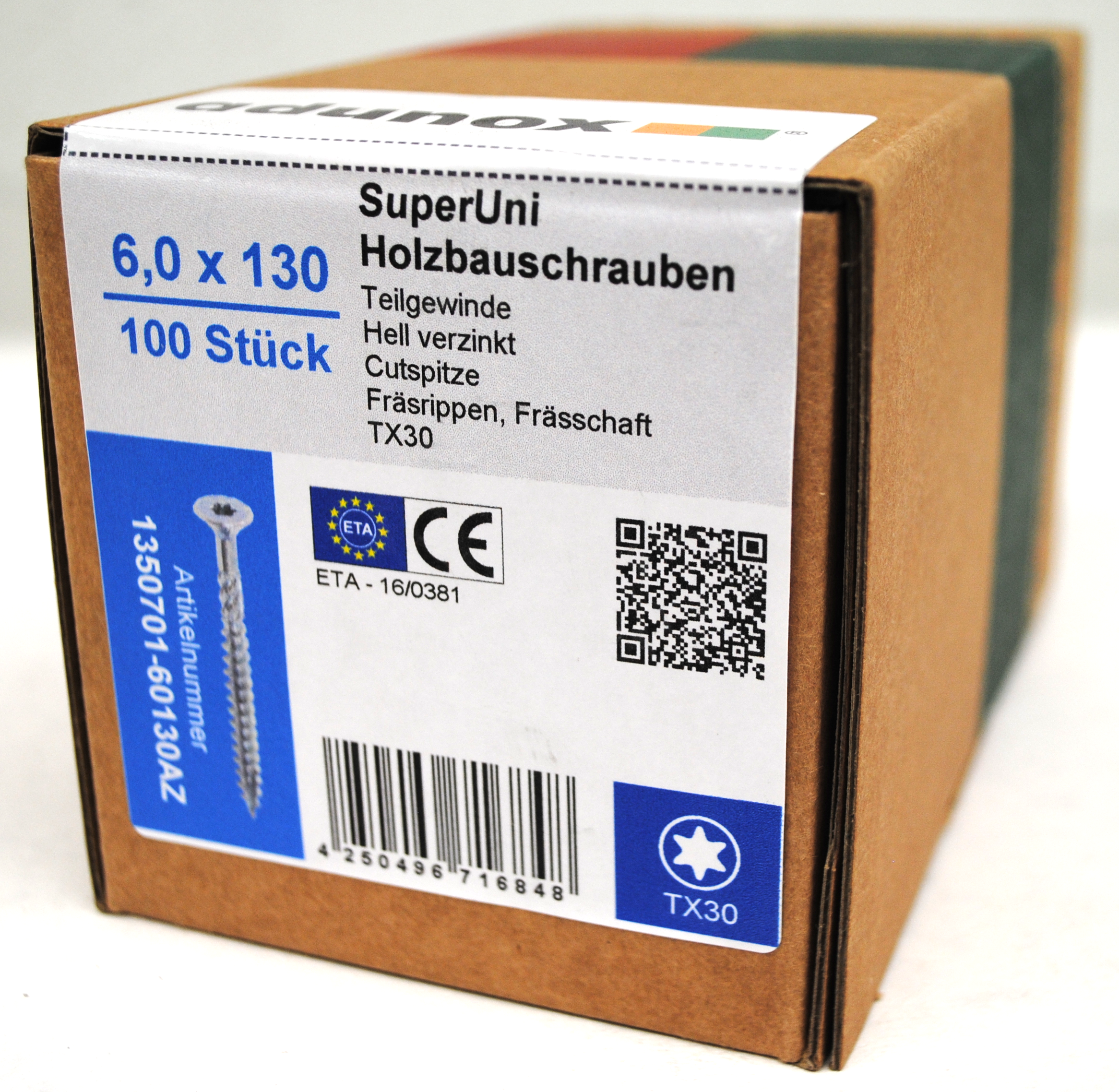 SuperUni Holzbauschrauben | Teilgewinde | hell verzinkt | 6,0x130 | 100 Stk
