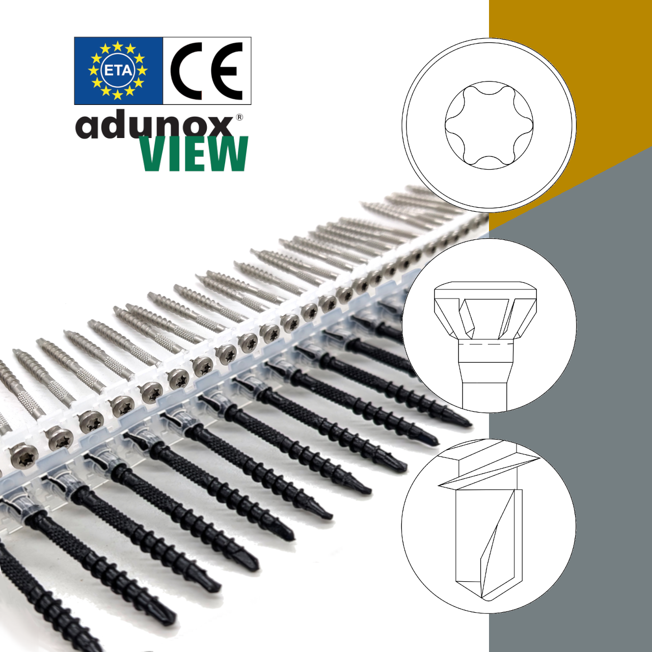 adunox®-VIEW Fassadenschrauben | Teilgewinde | rostfrei A2 | Bohrspitze | magaziniert Langband