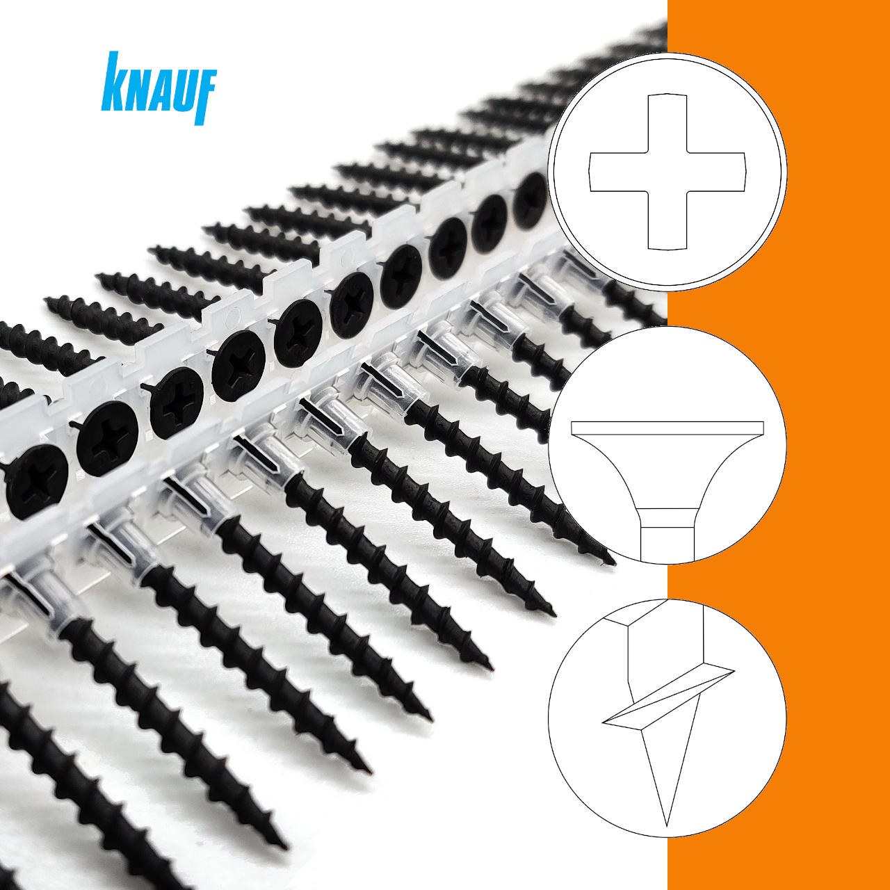 Knauf® Schnellbauschrauben | Grobgewinde | phosphatiert | PH2 | magaziniert Langband Knauf® Schnellbauschrauben | Grobgewinde | phosphatiert | PH2 | magaziniert Langband