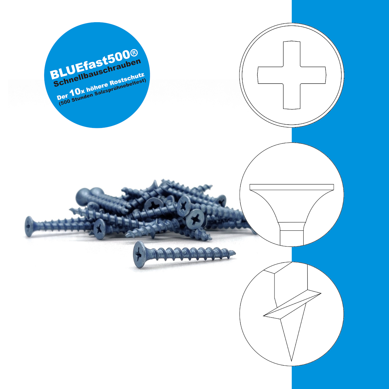 BLUEfast500® Schnellbauschrauben | Grobgewinde | PH2 BLUEfast500® Schnellbauschrauben | Grobgewinde | PH2
