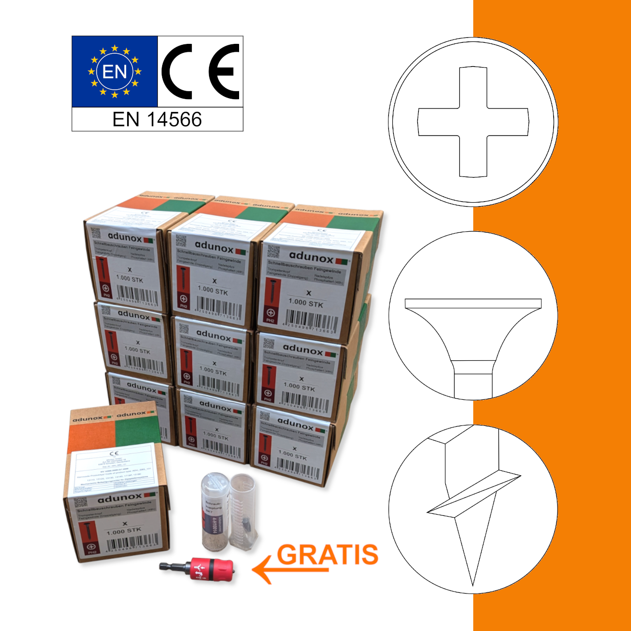 SPARPAKET | Schnellbauschrauben | phosphatiert | Grobgewinde | 10.000 Stk + 1 x Schraubkupplung SKT Gratis