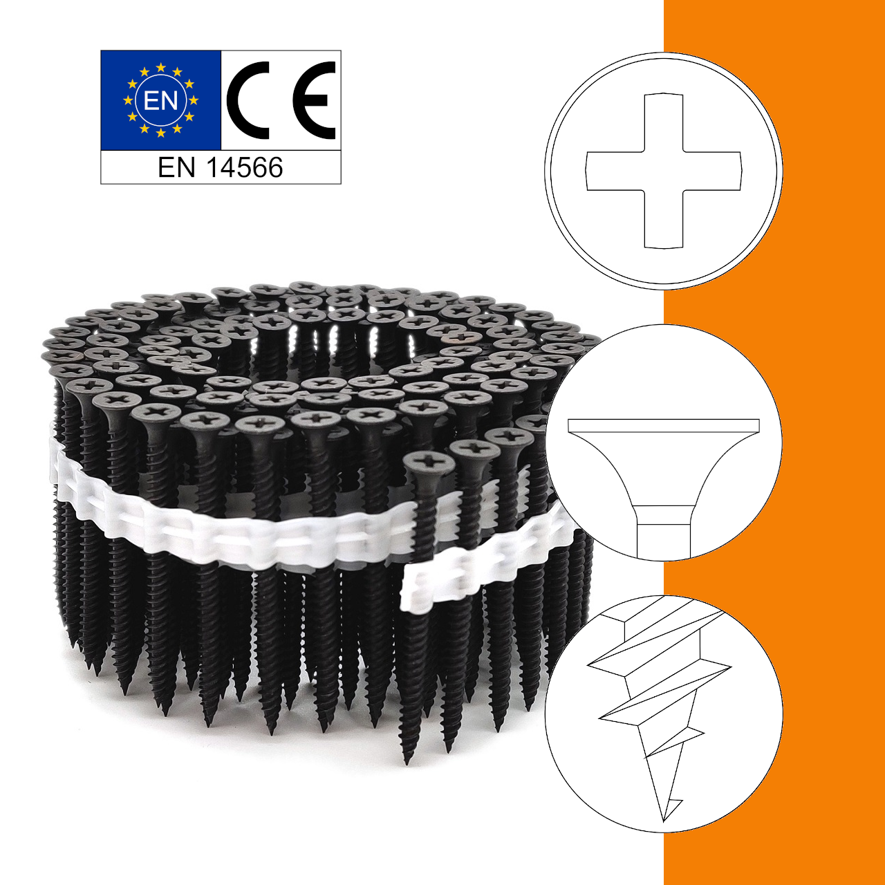Schnellbauschrauben | phosphatiert | Feingewinde | PH2 | magaziniert Coil Schnellbauschrauben | phosphatiert | Feingewinde | PH2 | magaziniert Coil