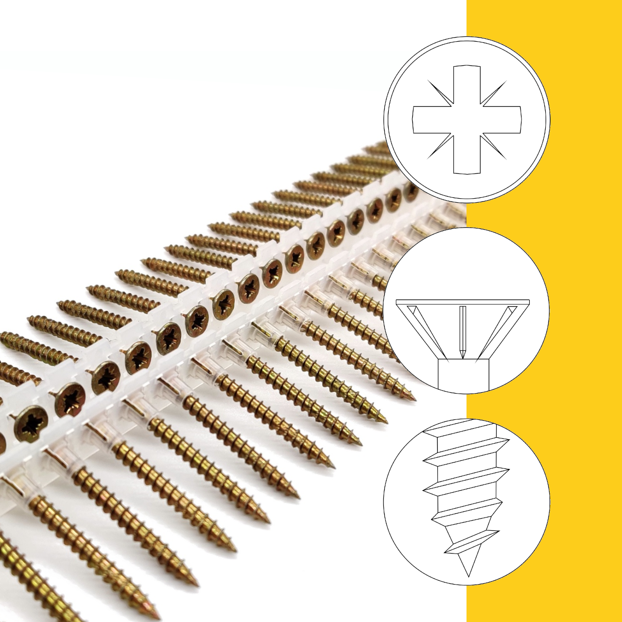 Spanplattenschrauben | gelb verzinkt | PZ2 | magaziniert Langband | 4,0x25 | 1.000 Stk | ABVERKAUF Spanplattenschrauben | gelb verzinkt | PZ2 | magaziniert Langband | 4,0x25 | 1.000 Stk | ABVERKAUF