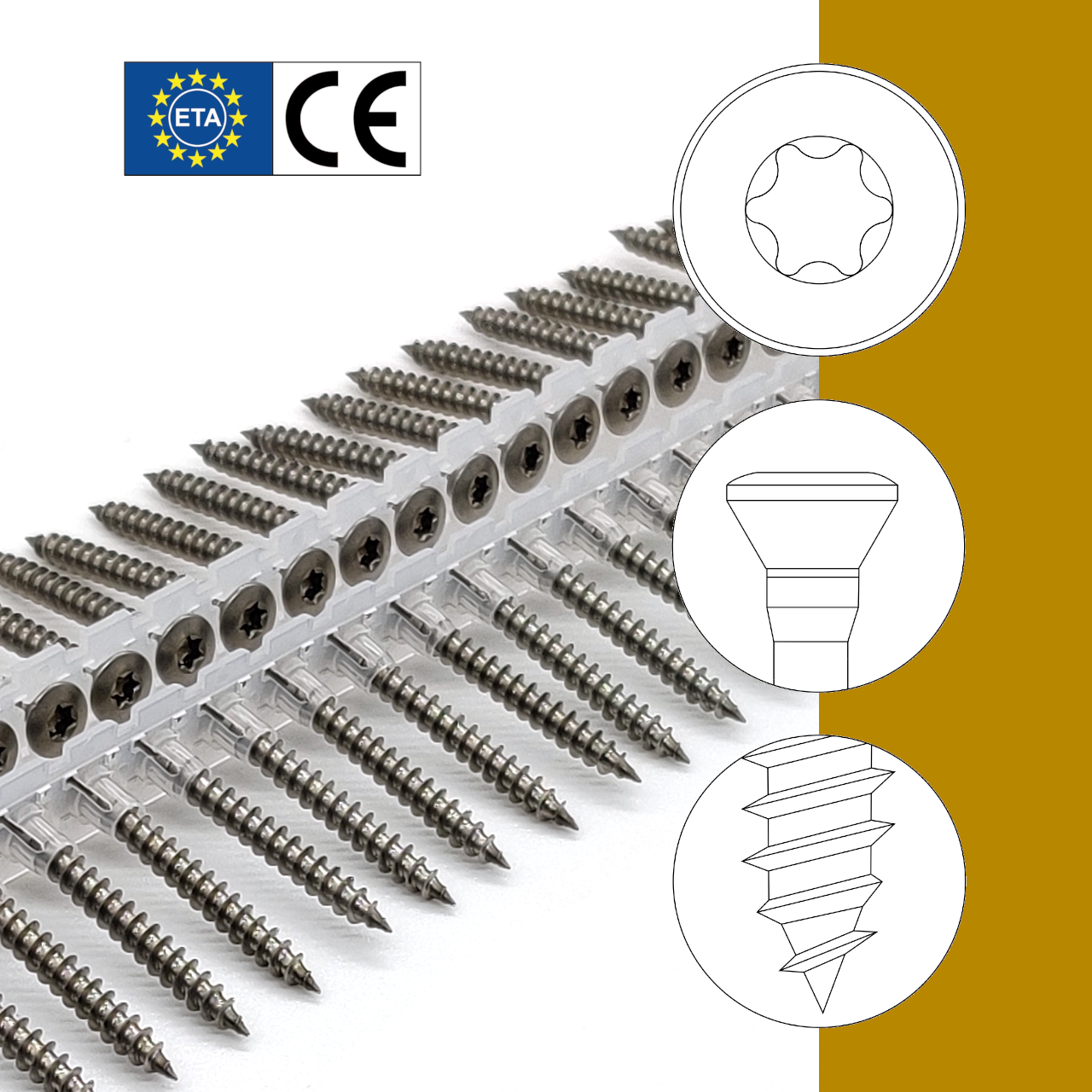 Holzbauschrauben | rostfrei A2 | Linsensenkkopf | TX20 | ETA | magaziniert Langband Holzbauschrauben | rostfrei A2 | Linsensenkkopf | TX20 | ETA | magaziniert Langband