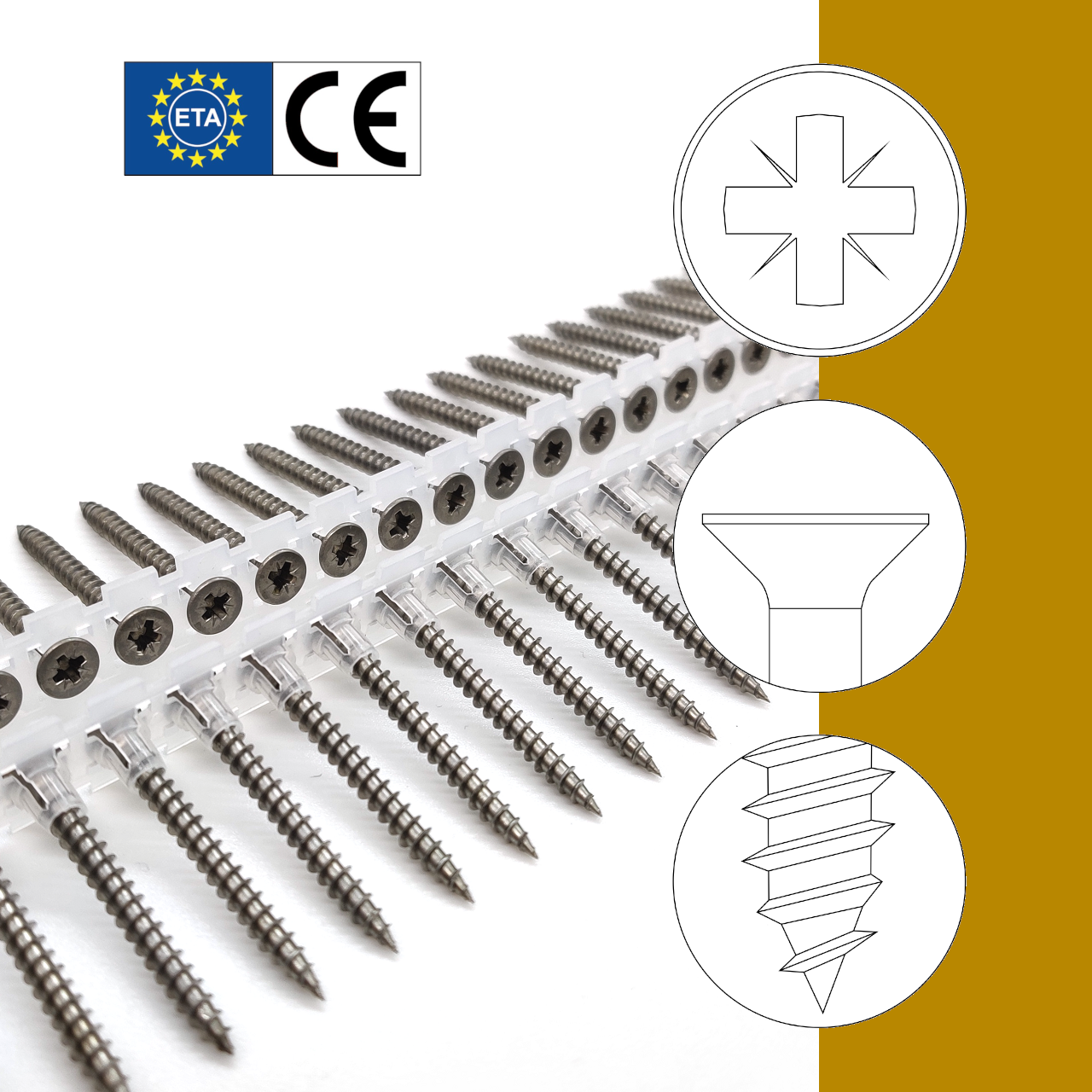 Holzbauschrauben | rostfrei A2 | PZ2 | ETA | magaziniert Langband Holzbauschrauben | rostfrei A2 | PZ2 | ETA | magaziniert Langband