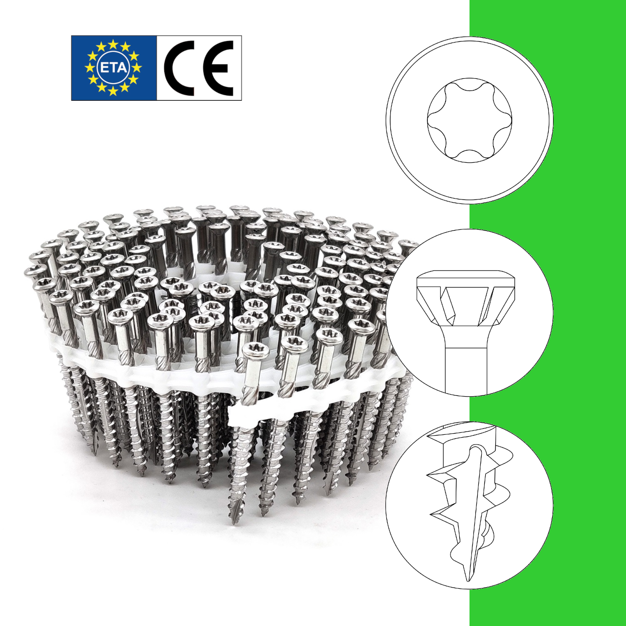 Terrassenschrauben | rostfreier Stahl C1 | Teilgewinde | ETA | TX25 | magaziniert Coil | 5,0x40 | 1500 Stk Terrassenschrauben | rostfreier Stahl C1 | Teilgewinde | ETA | TX25 | magaziniert Coil | 5,0x40 | 1500 Stk