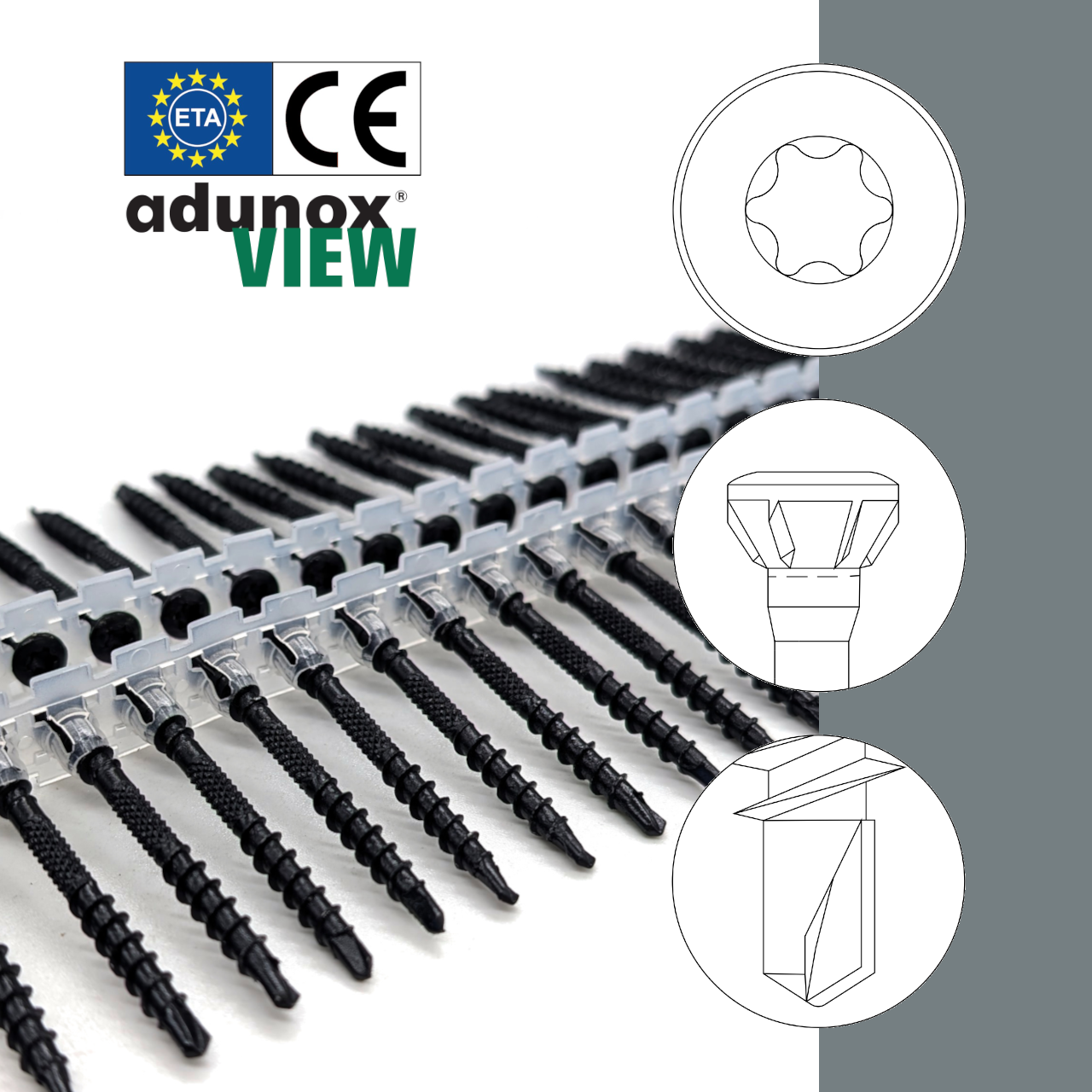 adunox®-blackVIEW Fassadenschrauben | Teilgewinde | rostfrei A2 | Bohrspitze | magaziniert Langband | 4,5x60 | 700 Stk adunox®-blackVIEW Fassadenschrauben | Teilgewinde | rostfrei A2 | Bohrspitze | magaziniert Langband | 4,5x60 | 700 Stk